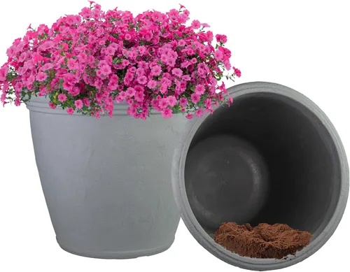 Miniatura 35 de Sunnydaze Anjelica - Maceta grande de plástico para plantas, maceta grande de plástico de doble pared para exteriores con agujeros de drenaje Óxido