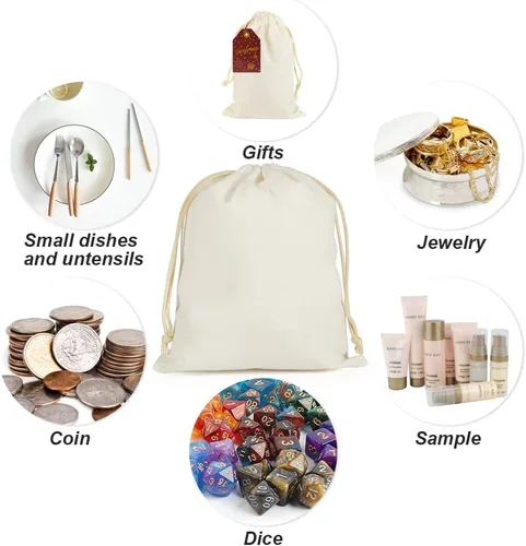 Miniatura 6 de HRX Package 20 bolsas de muselina de 8 x 10 pulgadas, bolsa de algodón con cordón de tela, bolsas de regalo para joyas, recuerdos de fiesta, 2-Blanco
