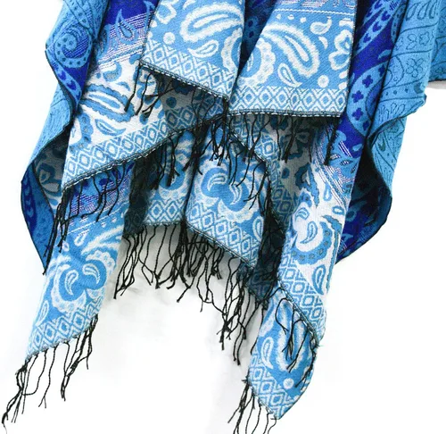 Miniatura 5 de Poncho con flecos, con estampado vintage, estilo retro, a la moda, para mujer. Capa, chal.