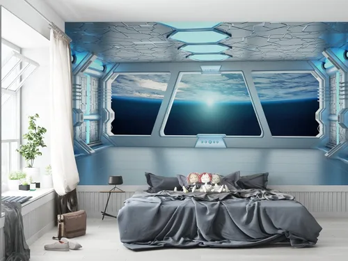 Miniatura 10 de Niwo ART - Mural de pared Astronauts Explorando Asteroid Spaceship B, Universe Papel tapiz autoadhesivo grande autoadhesivo (64 x 96 pulgadas)