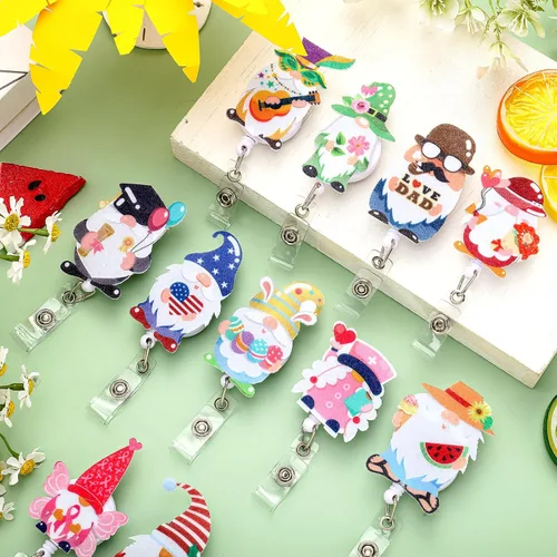 Miniatura 4 de Teling 20 carretes de insignias navideñas, regalos irlandeses, portatarjetas retráctiles de temporada, divertidos y bonitos, de fieltro de gnomo