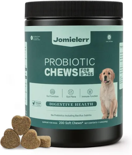Probióticos para perros, 200 masticables suaves, apoyan la salud intestinal, alivio de la diarrea, alergias estacionales, masticables probióticos