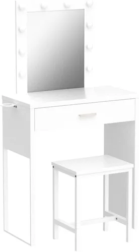 Miniatura 4 de Titoni Pequeño tocador de maquillaje con espejo y luces, escritorio blanco con silla, brillo ajustable, juego de mesa de maquillaje para dormitorio