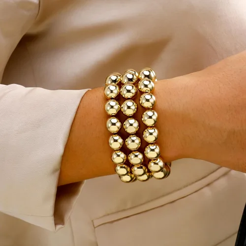 Miniatura 4 de Brazalete de oro para mujer, grueso, curvado, apilable, chapado en abalorios, pulseras elásticas