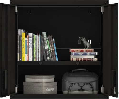 Miniatura 5 de para el hogar, gabinete de pared de acero listo para armar con dos puertas (negro)