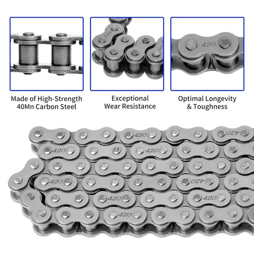Miniatura 2 de Cadena de motocicleta 420 – 420 cadenas de rodillos estándar 132 eslabones + rompedores de cadena, se adapta a 50, 70, 90, 110 cc, 125 cc, Pit Dirt