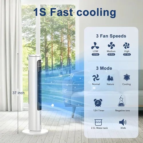 Miniatura 2 de Unidad de aire acondicionado portátil sin ventanas con control remoto, enfriador de aire evaporativo sin ventilación de 37 pulgadas, enfriador