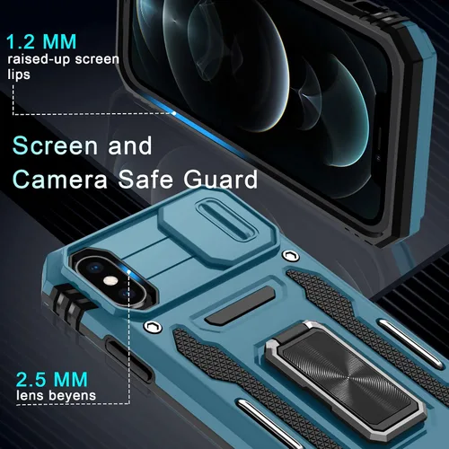 Miniatura 373 de DEERLAMN Funda para iPhone Xs Max con funda deslizante para cámara + protector de pantalla, soporte giratorio de anillo de grado militar a prueba