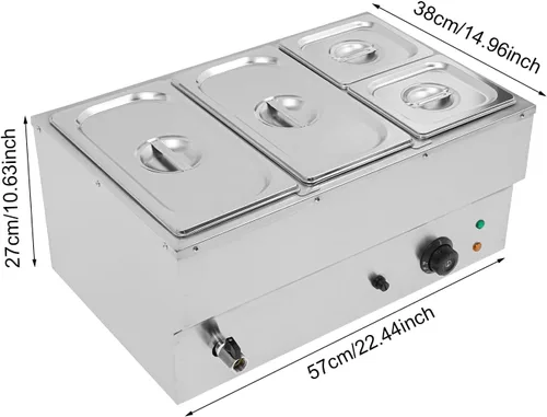 Miniatura 2 de Calentador de sopa de alimentos de 110 V, 4 sartenes, mesa de acero inoxidable de grado alimenticio, encimera comercial, cafetería de buffet