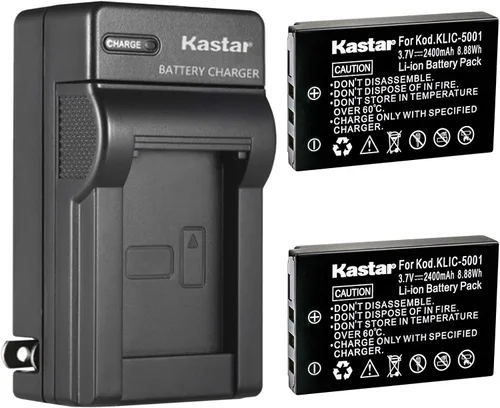Kastar Paquete de 2 baterías y cargador para Kodak KLIC-5001 Sanyo DB-L50 y Kodak EasyShare DX7630 DX7440 DX7590 DX7790 P712 P850 P880, EasyShare