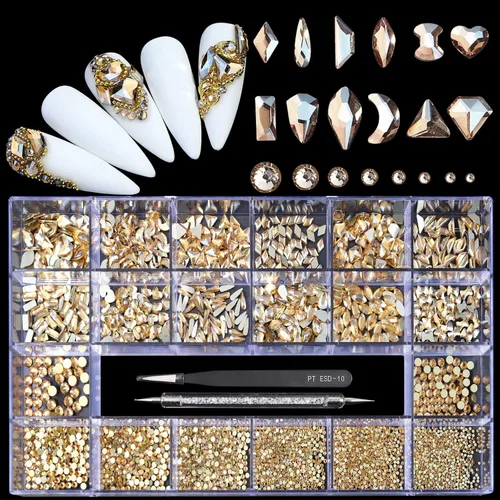 Miniatura 14 de Yzzseven 12 tipos de 600 diamantes AB de cristal + 2500 diamantes de imitación planos mezclados 20 estilos de parte trasera plana DIY manualidades
