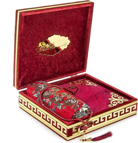 Miniatura 7 de ihvan online Lujosa caja de regalo cubierta de terciopelo islámico para oración, juego de 4 piezas de lujo con elegante terciopelo cubierto de Corán
