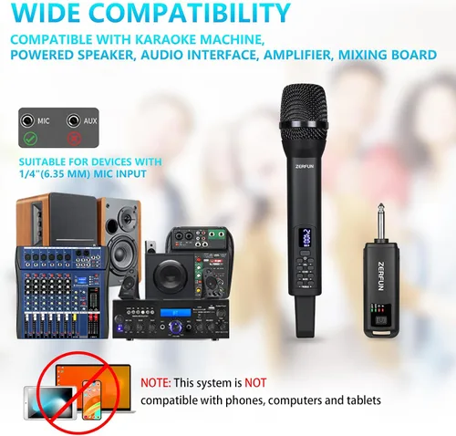 Miniatura 2 de Micrófono inalámbrico recargable, sistema de micrófonos de mano inalámbricos profesionales dinámicos con control de eco, agudos, graves, volumen