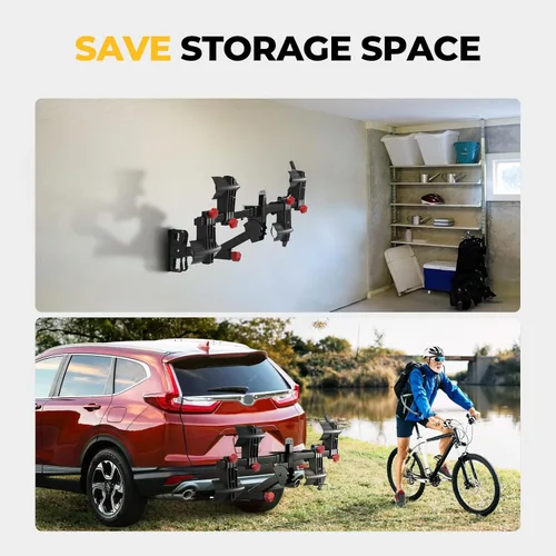 Miniatura 8 de BougeRV - Soporte de enganche para bicicletas de plataforma de 2 pulgadas con doble bloqueo para SUV y camiones, para 2 bicicletas, soporte