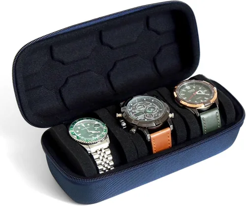 Caja organizadora de reloj para hombres o mujeres, estuche de viaje para 3 relojes, soporte portátil de almacenamiento para relojes de pulsera y