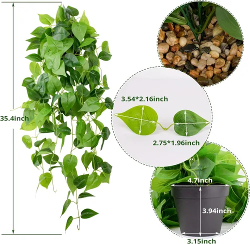 Miniatura 2 de LOYWREE Plantas Artificiales de 35.4 Pulgadas en Maceta Negra Plantas Colgantes Falsas Realistas en Maceta con Hiedra Artificial y Pothos - Ideal