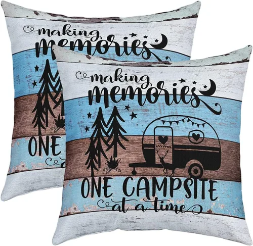 Miniatura 14 de Juego de 2 fundas de almohada de 16 x 16 pulgadas, fundas de almohada decorativas de camping feliz para decoración de caravanas para sofá cama