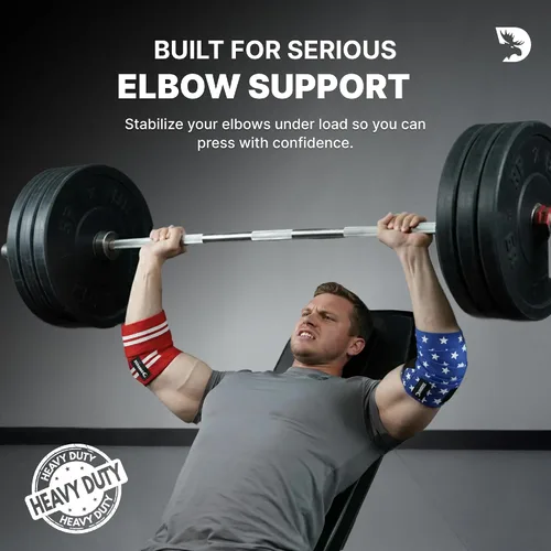 Miniatura 2 de DMoose Fitness Elbow Wraps for Weightlifting (Pair) - 40'' Adjustable Strap for Gym Workout & Bench Press, Compression Elbow Sleeves for Tendonitis