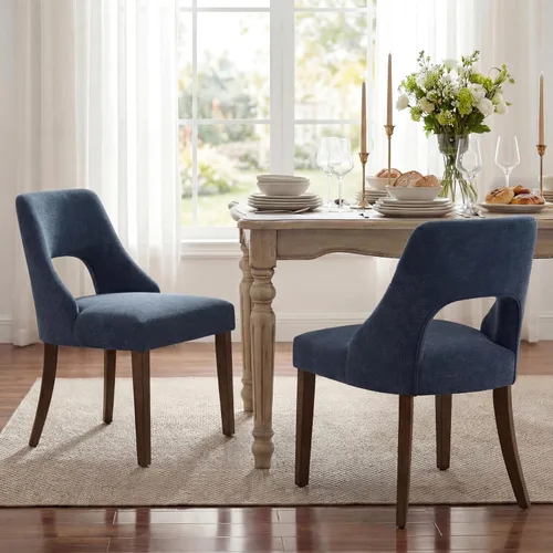 Miniatura 12 de UVV Juego de 2 sillas de comedor de madera, sillas de comedor modernas de mediados de siglo tapizadas en tela para cocina y comedor, silla de cena
