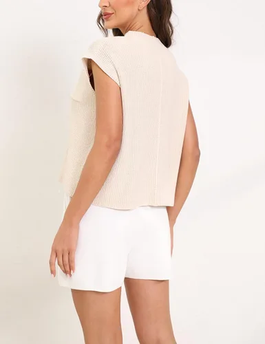 Miniatura 4 de SCUSTY Conjunto de suéter de dos piezas de verano para mujer, conjuntos de descanso de moda, suéter de punto de ganchillo, pantalones cortos