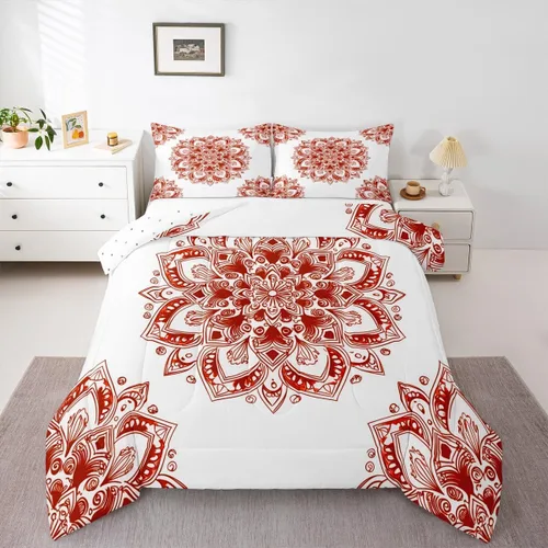 Miniatura 40 de Erosebridal Chic - Juego de edredón de flores tamaño Queen, juego de ropa de cama estética con mandala, juego de edredón gris turquesa, juego