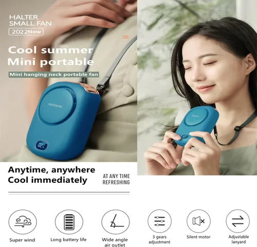 Miniatura 2 de AOCOOLFAN Ventilador de cuello portátil, mini ventilador de mano personal pequeño recargable por USB de 3 velocidades para niñas, niños y mujeres