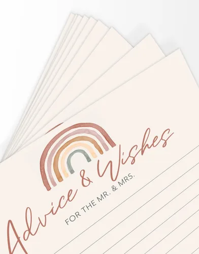 Miniatura 6 de Printed Party Tarjetas de consejos de boda y buenos deseos, tema boho arco iris, juego de 50