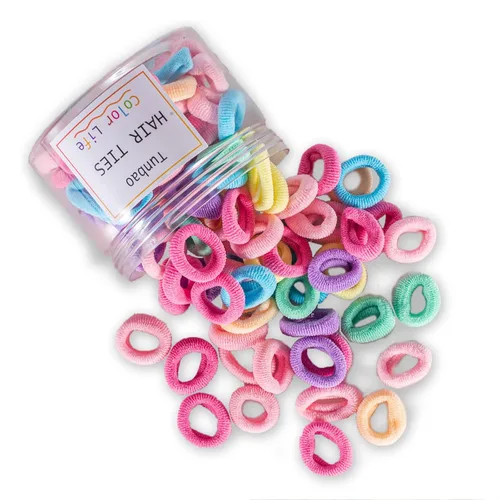 Miniatura 2 de Lazos para el pelo de bebé de 100 unidades, de algodón suave, bandas pequeñas sin costuras para niñas y niños, elásticos para el cabello multicolor