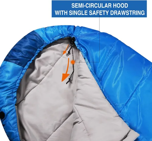 Miniatura 6 de REDCAMP - Saco de dormir para niños tipo momia para acampada, saco de dormir de 3 estaciones para clima frío, para niños, niñas y adolescentes, Azul