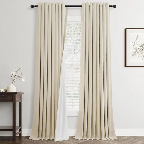 Miniatura 56 de Cream Linen Blackout Curtains 90 Length 2 Panels Set for Living Room Bedroom, 100% Black Out Thermal Insulated Linen Drapes, Room Darkening Grommet