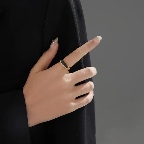 Miniatura 2 de VQYSKO Anillo de acero inoxidable con sello de 0.236 pulgadas, chapado en oro de 14 quilates, a la moda, lindo anillo apilable de compromiso