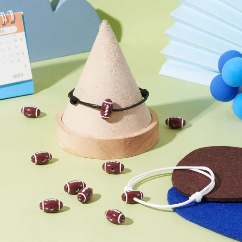 Miniatura 2 de 50 cuentas acrílicas opacas estilo artesanal, cuentas espaciadoras de fútbol americano para manualidades, pulseras, collares, aretes, llaveros, Rugby