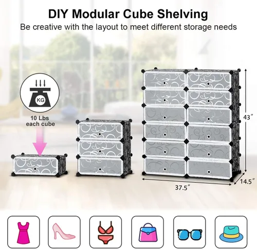 Miniatura 3 de Zapatero organizador de 6 niveles, 24 pares de almacenamiento de zapatos de plástico, zapatero de pie, almacenamiento modular apilable para zapatos