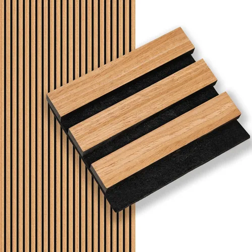 Miniatura 13 de SMARTSTANDARD 1 pieza panel de pared de madera de muestra, paneles de madera acanalada 3D para decoración de pared interior, paneles de madera Roble