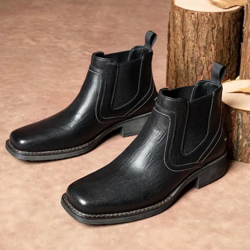 Miniatura 3 de Jousen Chelsea - Botas de vestir para hombre, con punta cuadrada, estilo casual, sin cordones