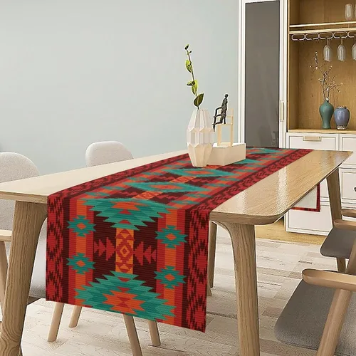 Miniatura 252 de Camino de mesa étnico del suroeste, navajo tribal nativo americano, bohemio, patrón geométrico azteca, camino de mesa para cocina, mesa de comedor