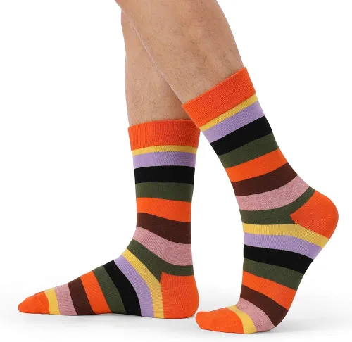 Miniatura 33 de TOEJYJ Calcetines de vestir divertidos para hombre, paquete de calcetines casuales divertidos, coloridos calcetines de algodón a rayas, talla 10-13