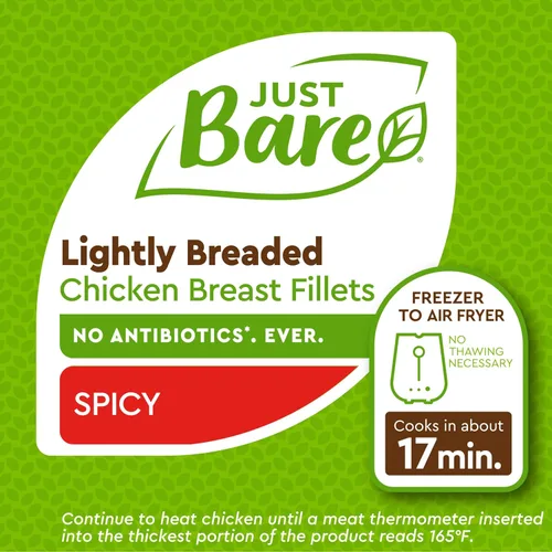 Miniatura 7 de Just BARE Filetes de pechuga de pollo ligeramente empanados y picantes Totalmente cocinados 22 G de proteína Congelados 1.50 LB