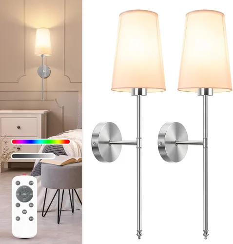 Miniatura 14 de NIORSUN Juego de 2 apliques de pared con pilas de 13.8 pulgadas, luces de pared recargables negras con bombillas desmontables regulables de 10400