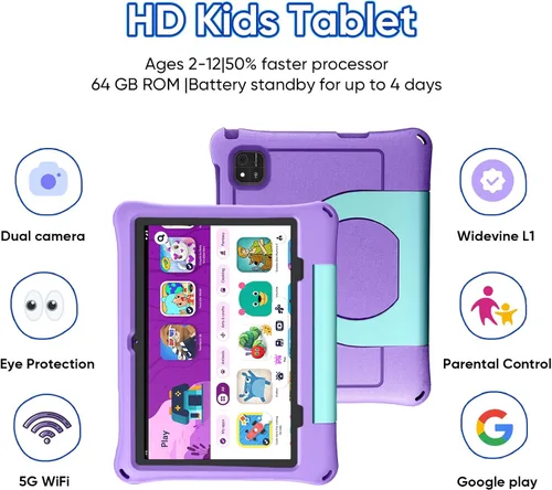 Miniatura 3 de Tablet infantil de 10 pulgadas, tableta Android 16 para niños, procesador Octa-Core, 24 GB de RAM, 64 GB ROM 1TF tarjeta expandible para niños