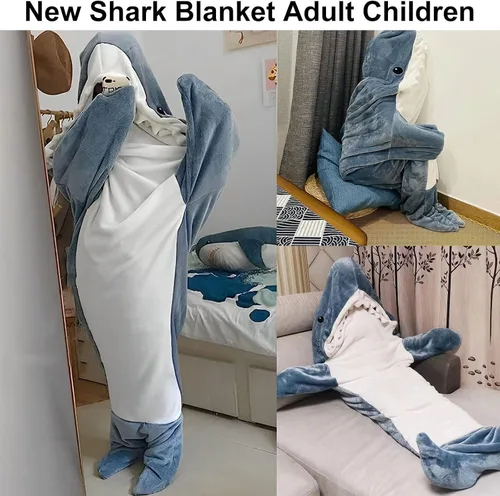 Miniatura 2 de Wmool Manta de tiburón para adulto, manta de tiburón súper suave con capucha de franela, mameluco de tiburón para adultos y niños