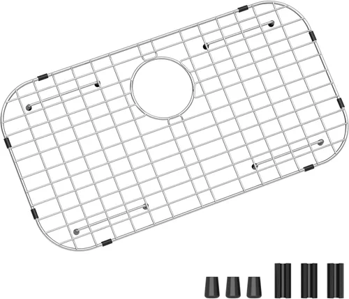 Miniatura 8 de Rejilla de fregadero de acero inoxidable y protectores para la parte inferior del fregadero de cocina, 26 x 14 pulgadas con drenaje trasero