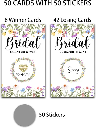 Miniatura 3 de Tarjetas de juego para raspar para despedida de soltera, boletos de lotería nupcial de flores de primavera, ideas de juegos de despedida de soltera