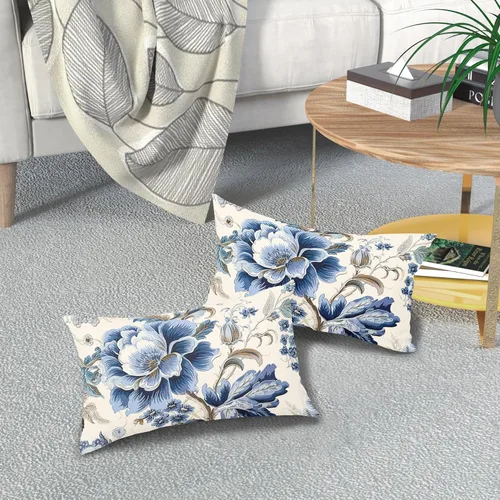 Miniatura 7 de Chinoiserie - Fundas de almohada de 20 x 12 pulgadas, fundas de almohada vintage de flores azules para primavera y verano, fundas de almohada