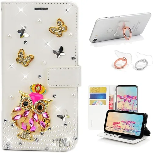 Miniatura 6 de Bling - Funda tipo cartera compatible con iPod Touch 5 y iPod Touch 6, elegante funda de piel con diseño de estrella y mariposa 3D hecha a mano