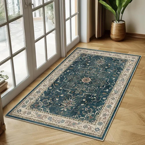 Miniatura 32 de Alfombra de pasillo profundo azul 2x8, alfombra de pasillo lavable antideslizante para entrada interior, alfombra de medallón vintage de 0.27