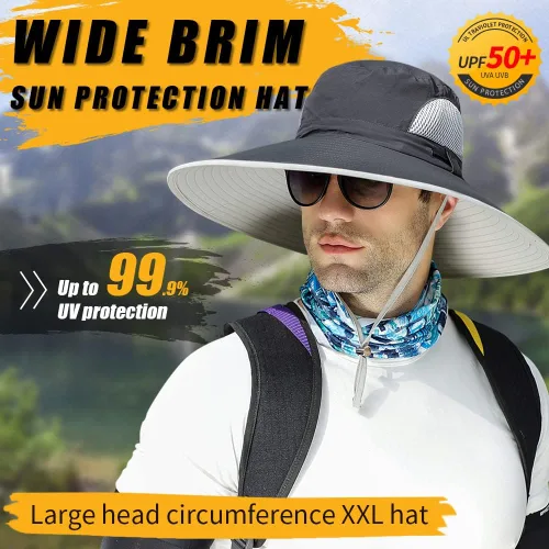 Miniatura 2 de 【Gran tamaño XXL y ala ancha】 Sombreros de sol para hombre, UPF50+resistente al agua: sombrero de pesca Boonie para senderismo, safari, playa, jardín