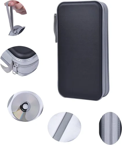 Miniatura 3 de UENTIP Funda para CD, capacidad para 96 CD, de plástico duro, cartera protectora para CD/DVD, para coche, hogar, viajes (96, negro) CD DVD