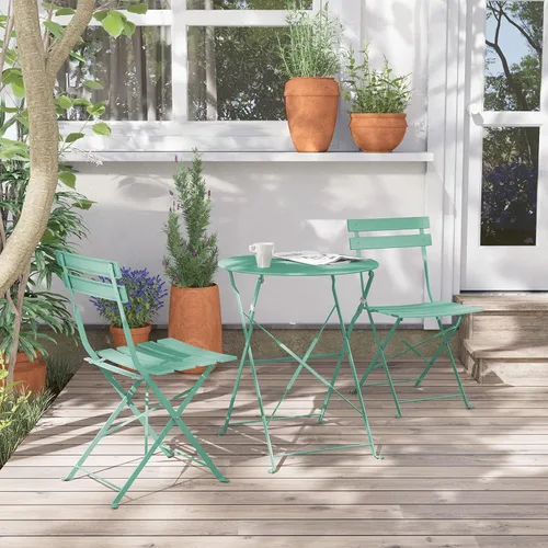 Miniatura 3 de Grand patio Juego de muebles plegables de 3 piezas para exteriores con marco de acero de primera calidad, diseño portátil para bistró y balcón Verde