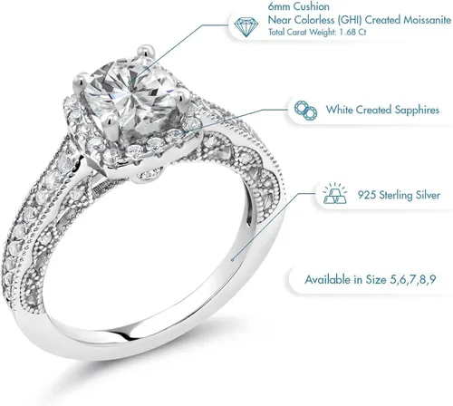 Miniatura 2 de Anillo de compromiso de mujer de plata de ley 925 Forever Brilliant Created Moissanite de Charles & Colvard y zafiro creado